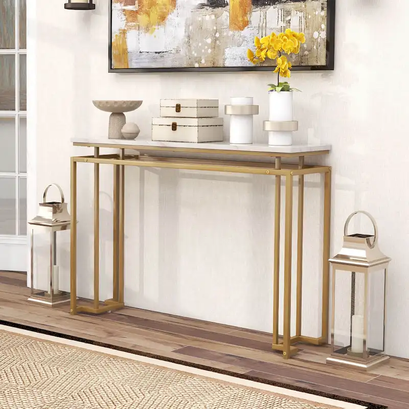 Costway 47 Faux Marble Top Console Table Modern Entryway Table with - See Details