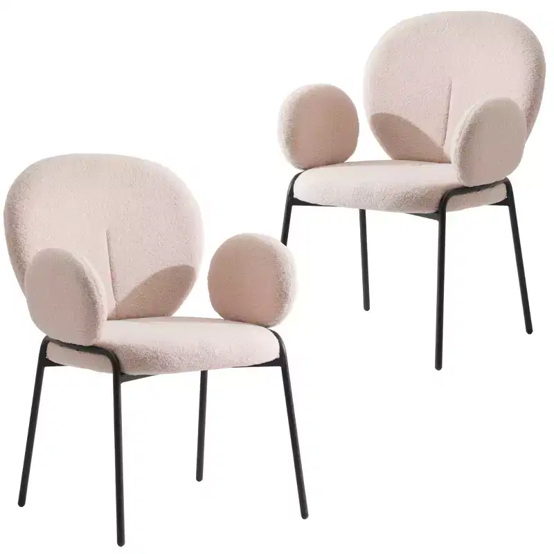 LeisureMod Celestial Series Boucle Dining Arm Chairs with Black Frame  Set of 2, Comfortable, Stylish, Modern Accent for Dining Rooms & Kitchens