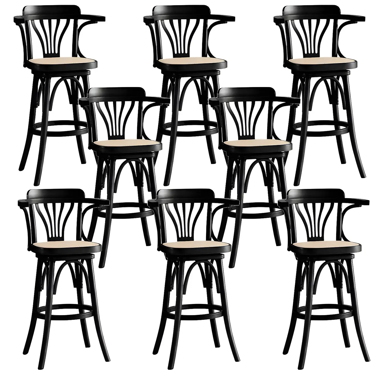 Timeless Square Rattan Wood Low Back Bar Stool in Brown/ Black