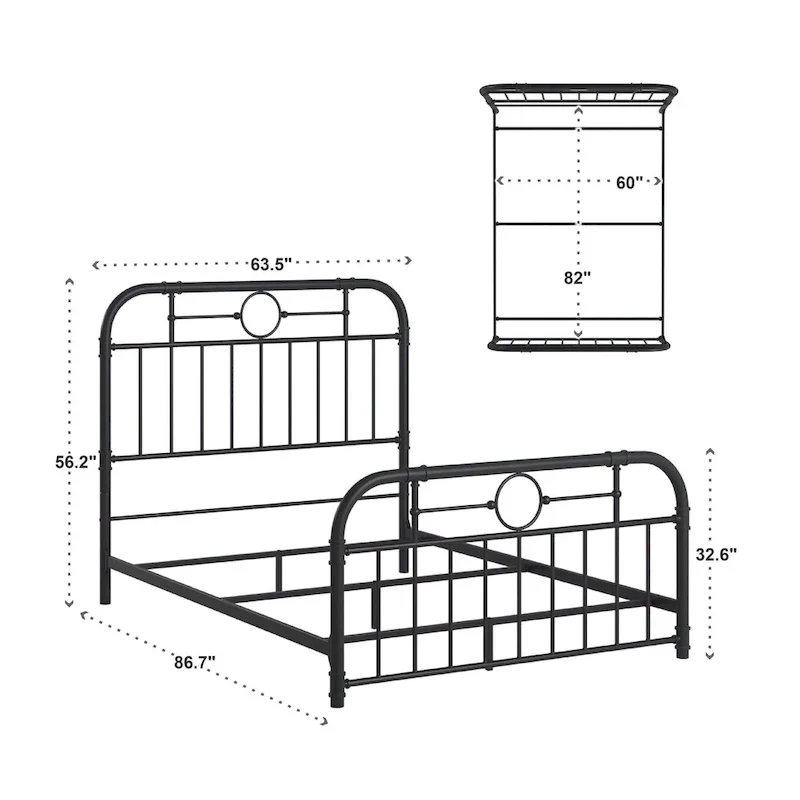 Metal Bed Frame - Black - Curved Headboard and Footboard