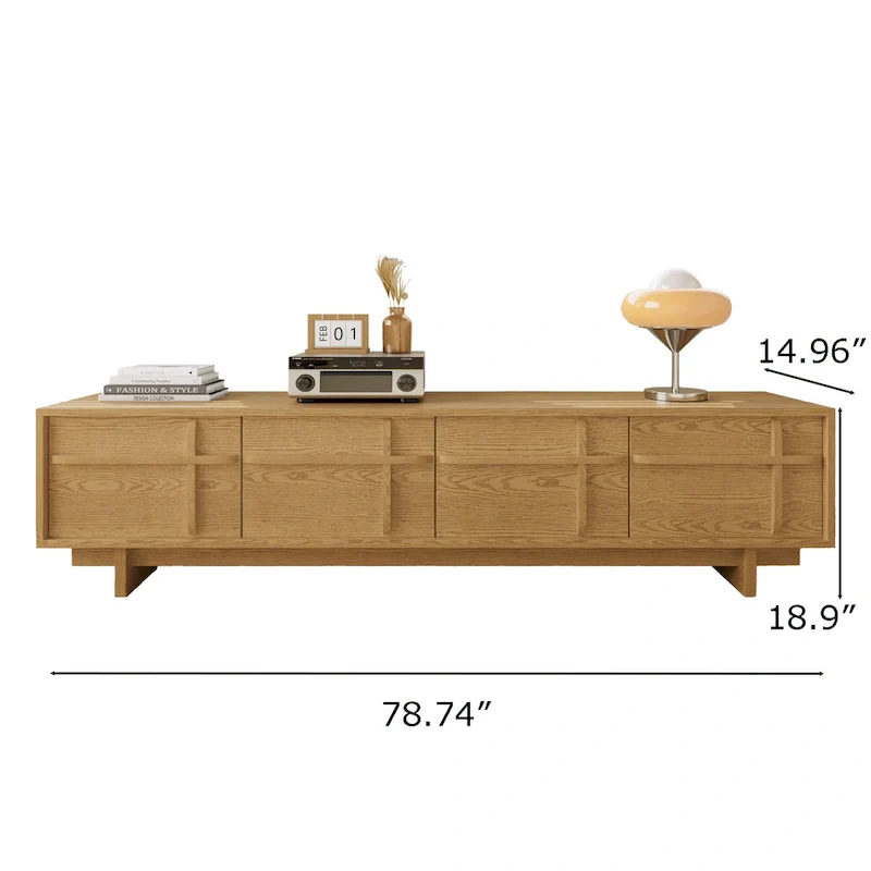 78.74  Modern TV Stands,Natural Wood Texture,Media Console With 4 Cabinets, Solid Wood Veneer,Fully Assembled - 78.87