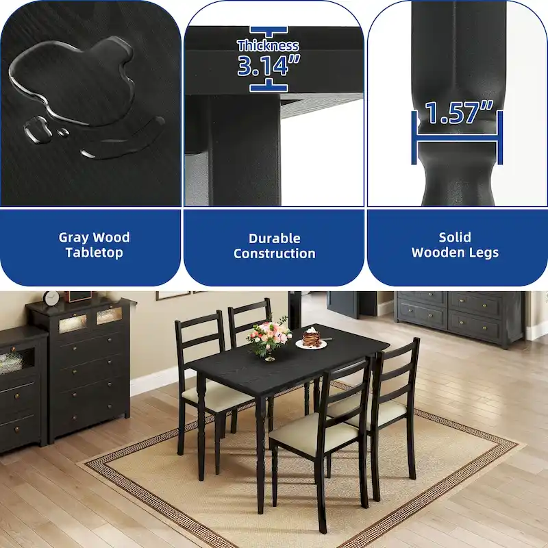Moasis Farmhouse Dining Table Set with 4 Chairs Rectangular Dining Set Roman Column Style Kitchen