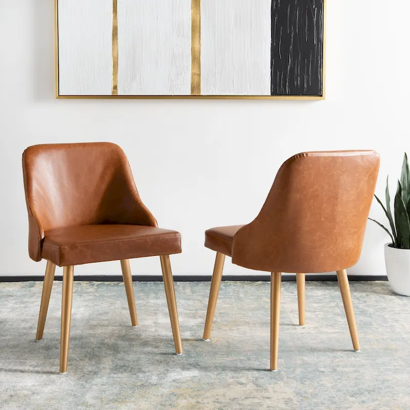 SAFAVIEH Nobie 18.3 Upholstered Dining Chair - Grey / Gold (Set of 2) - 21 x 22 x 31 - 21Wx22Dx31H
