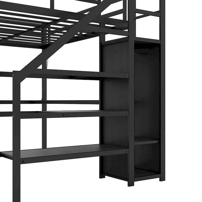 Black, Twin XL Loft Bed with Wardrobe & L-Desk, 1-Person