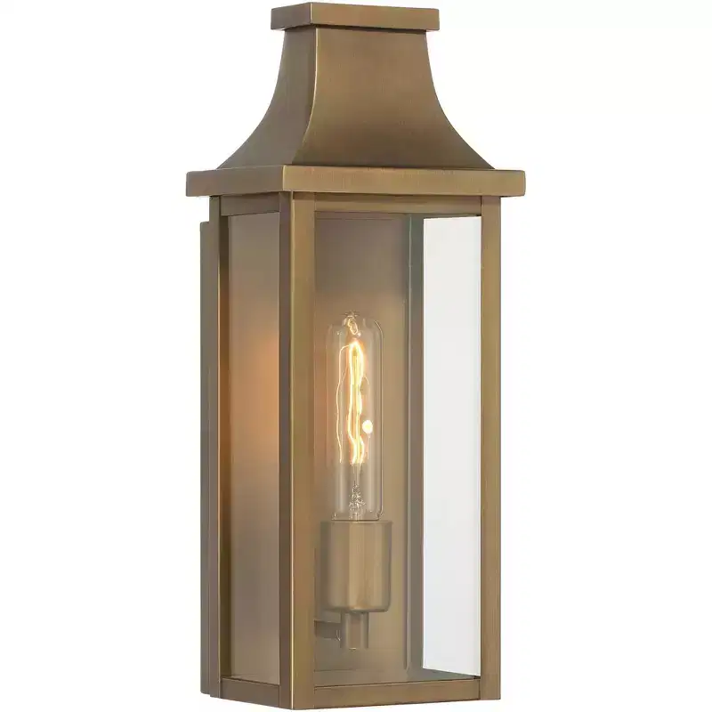 Franklin Iron Works Andres 15 High Aged Brass Pocket Lantern Outdoor Wall Light