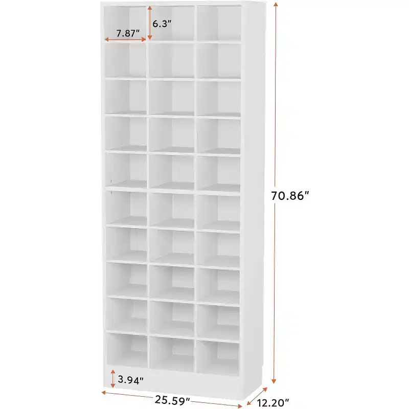 Lantine 10-Tier White Wooden Shoe Storage Cabinet with 30 Cubbies, Freestanding Tall Organizer for Entryway, Closet, Living Room.