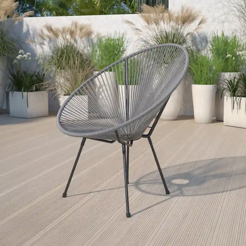 Oval Bungee Papasan Lounge Chair – Single, Rattan & Steel (Black/Grey/Red/White)