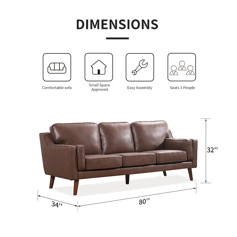 Brown Air Leather Mid-Century Sofa / Loveseat with Track Arms – Modern Style, Seats 2–3