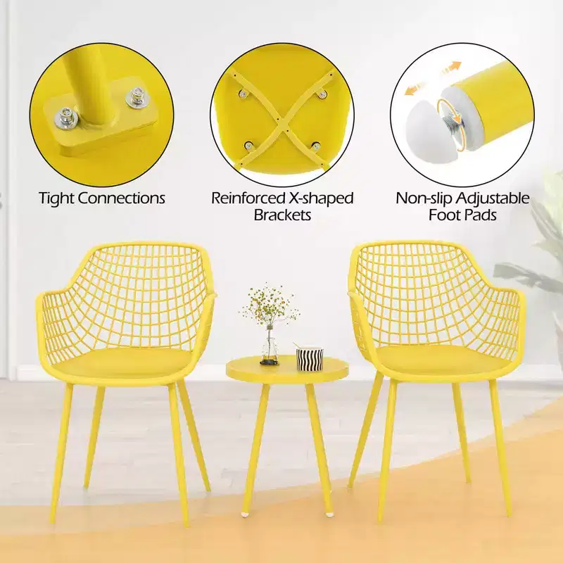 Costway 3 Piece Patio Bistro Set All Weather Heavy Duty Table and Chairs Set of 2 Black/Yellow