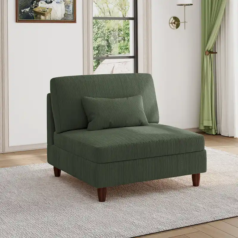 Armless Accent Chair with Corduroy Upholstery