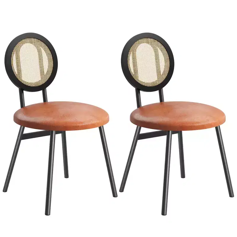 Rattan Dining Chairs Set of 4. Modern Upholstered Kitchen Chairs with Thick Cushions & Metal Legs. Ideal for Small Spaces
