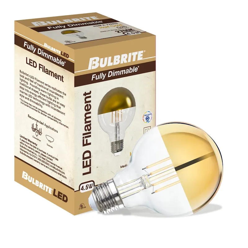 Bulbrite LED Filament Pack of (4) 4.5 Watt Dimmable G25 Light Bulb with Half Gold Glass Finish and Medium (E26) Base