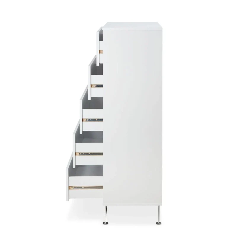 White / Walnut 5-Drawer Chest, Single Unit