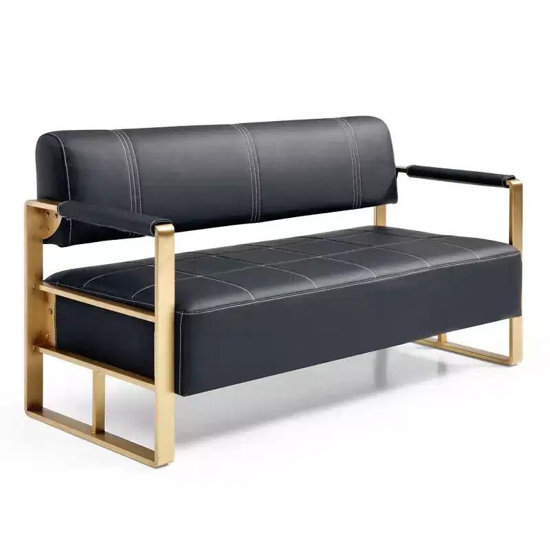 TUYOHW 57.9 Inch Faux Bonded Leather Loveseat Sofa with Golden Metal Arms for Living Room,Office,Apartment