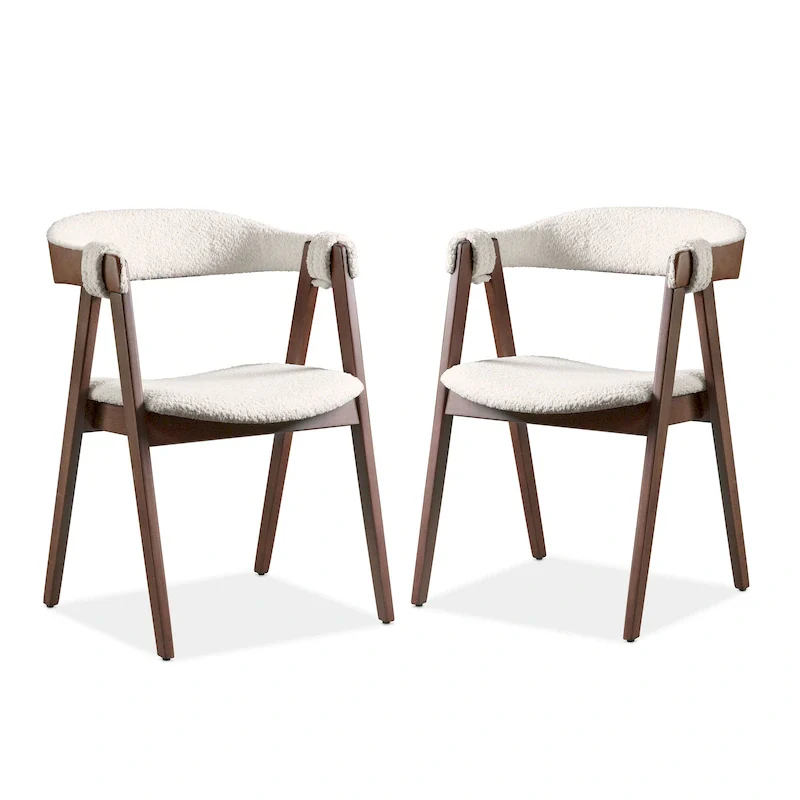 Furniture of America Shaw Mid-century Boucle Wood Dining Chairs (Set of 2)