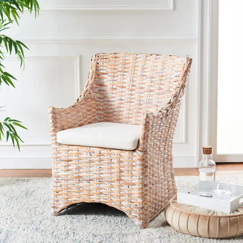 Washed Brown Wicker Wingback Arm Chair – Fully Assembled, Indoor & Patio Use