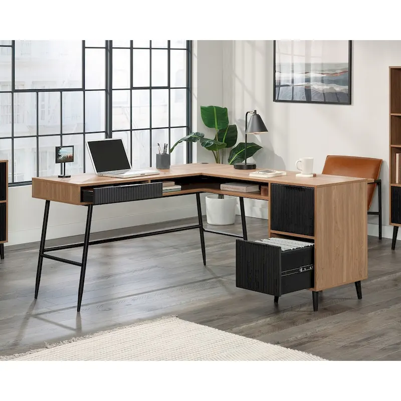 Classic Cherry L-Shaped Home Office Desk for 1 Person
