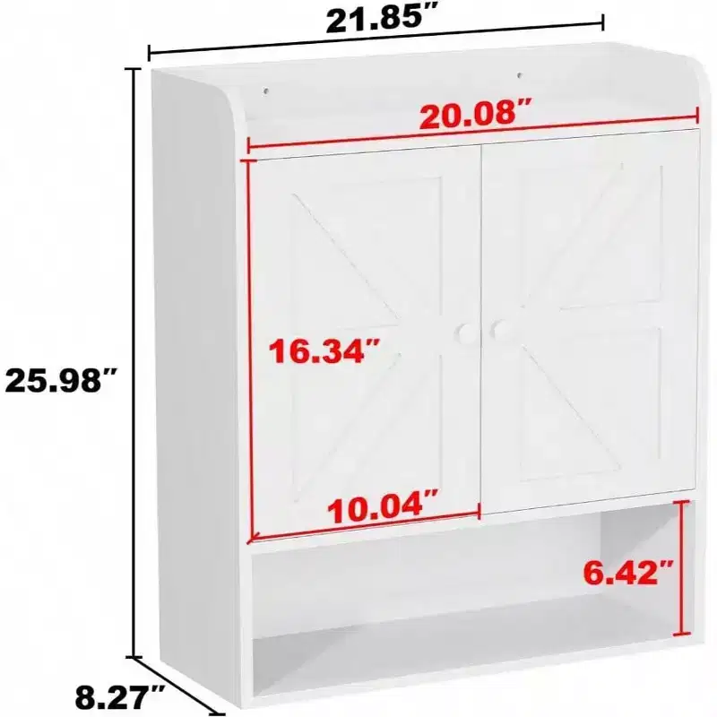 Bathroom Cabinet Storage Farmhouse White Over Toilet Cabinet with Adjustable Shelves Double Barn Doors for Bathroom