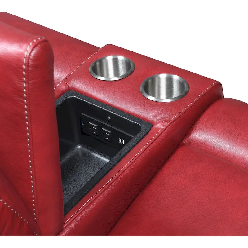 Top Grain Leather Power Reclining Sofa – Brown / Red, 3-Seat