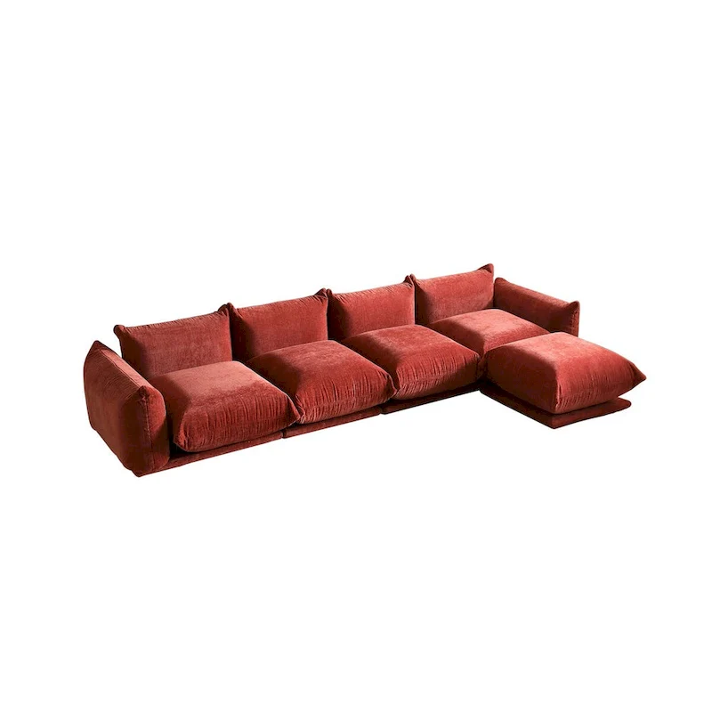 L-Shape Sectional Sofa with Ottoman - Chenille Modular Couch