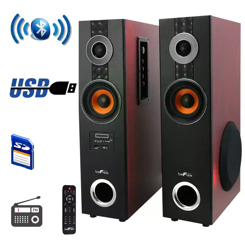 beFree Sound 2.1 Channel Surround Sound Bluetooth Speaker System in Wood
