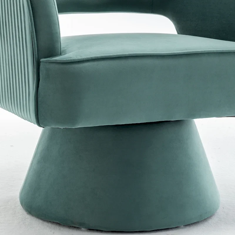 SEYNAR Modren Velvet Living Room Swivel Arm Barrel Chair with Tufted Back