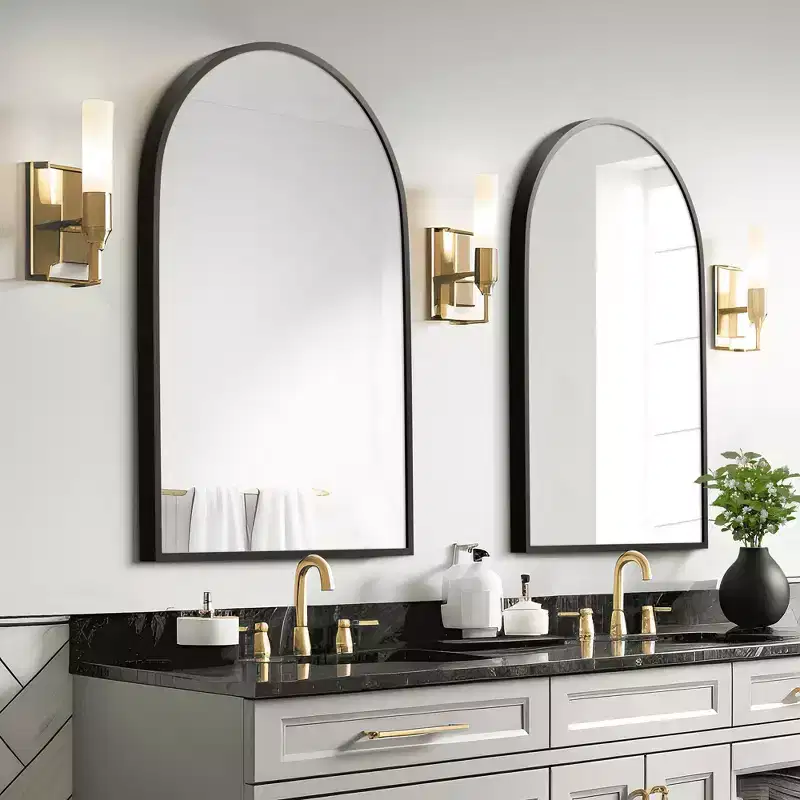 MAYEERTY 35.83x24.02x1.10in Aluminum Thin Edge Right Angle Arch Black Hanging Mirror Double Sided
