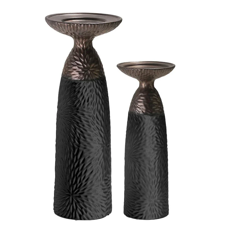 American Art Decor Twin Crucibles 2-Piece Table Top Candle Holder Set in Black - 15.25  x 4.5 , 12  x 4.5