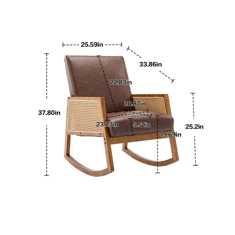 SEYNAR Modern PU Leather Rocking Chair with Rattan Arms