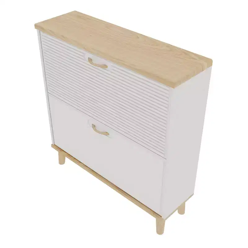 GDFStudio Dick Freestanding 2 Flip Drawers Wood Shoe Cabinet with Adjustable Shelf