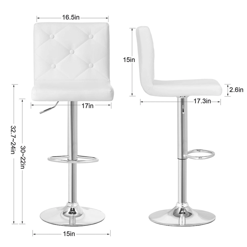 Javlergo Bar Stools Set of 2 Adjustable Swivel PU Leather Barstools with Back and Footrest