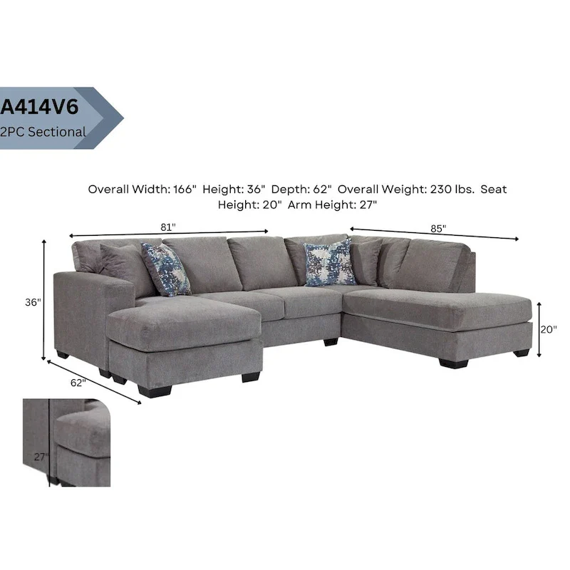 American Furniture Classics Graphite Model A414V6-K2 U Shaped Sectional with 4 Throw Pillows