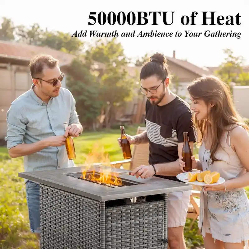 Propane Fire Pit Table Patio Chair Ottoman Sets - Grey