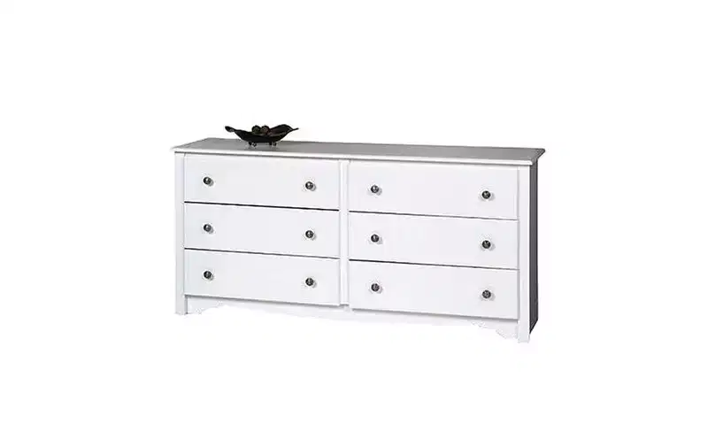 6 Drawer Dresser White - Prepac: Modern Storage Cabinet with Metal Glides & Safety Stops