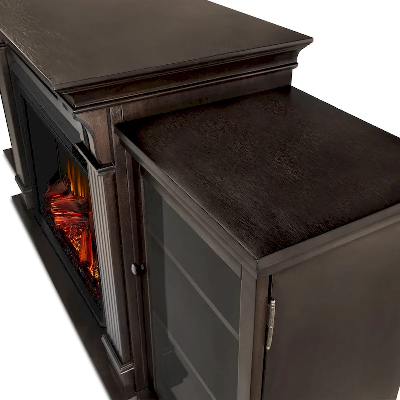 Calie 67  Electric TV Stand Fireplace in Dark Walnut by Real Flame - 67L x 18W x 30.5H
