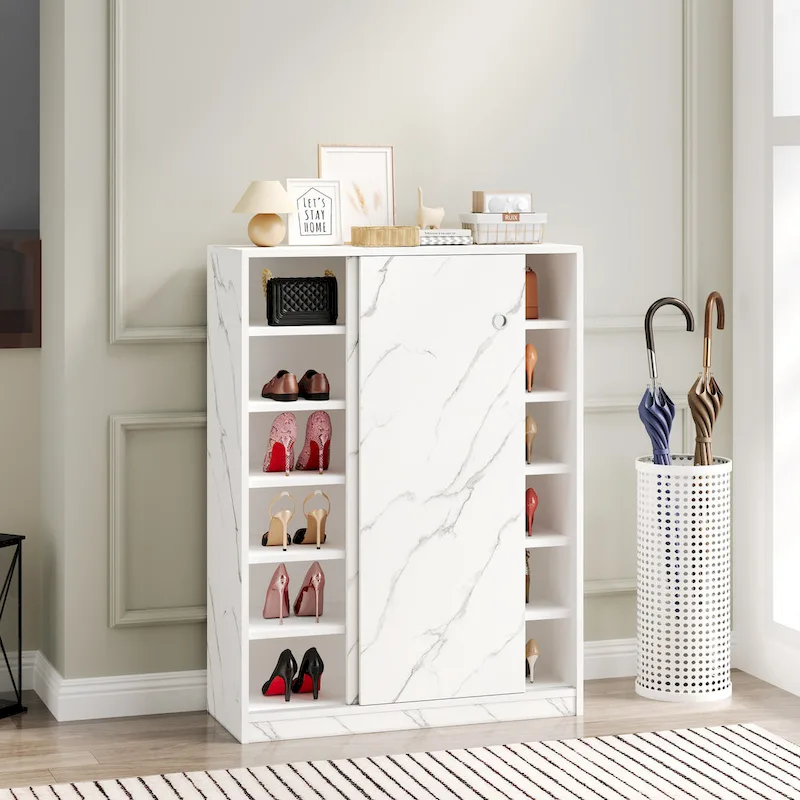 Marble Shoe Cabient With Sliding Door Have 6 Layers Can Storage At Least 30 Pairs Shoes