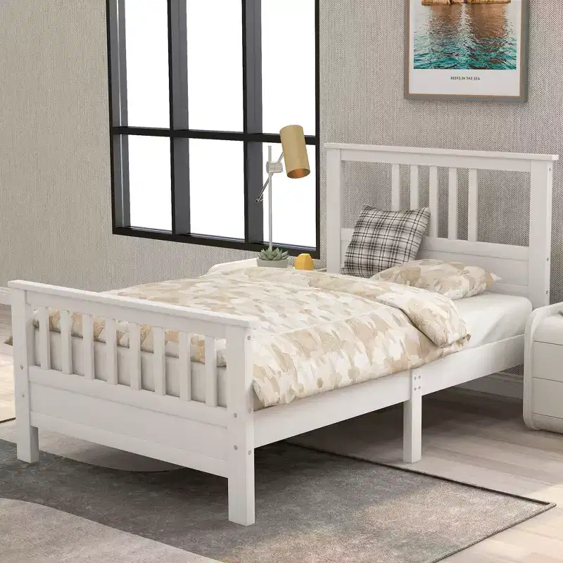FAMYYT Twin Size Wood Platform Bed?With Headboard and Footboard, Easy Assembly, White