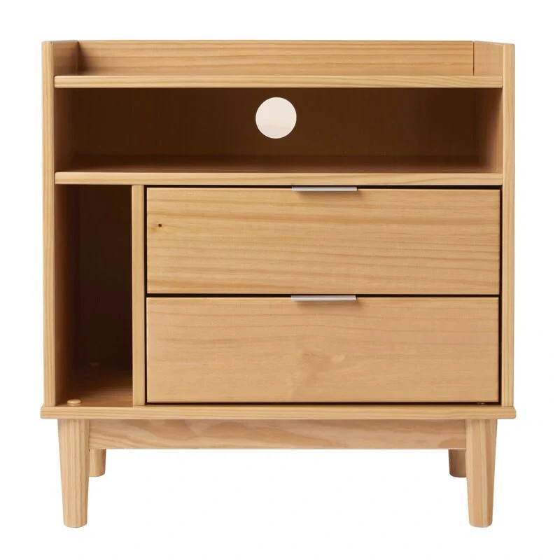 Mid-Century Modern Solid Wood 2-Drawer Gallery Nightstand