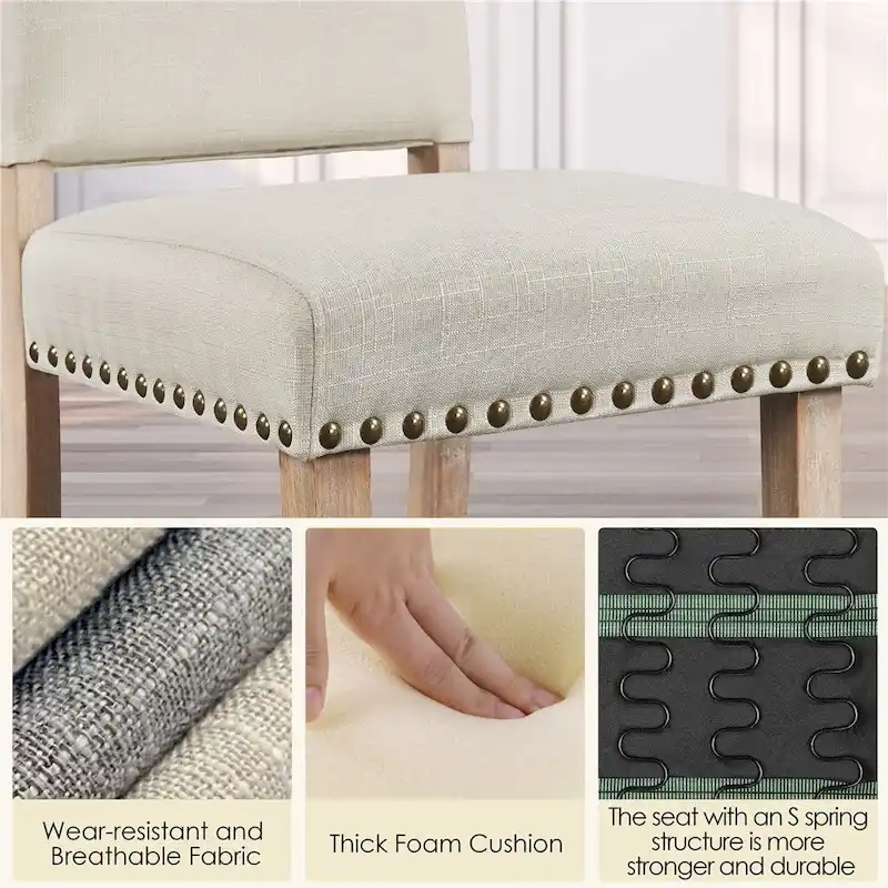 Yaheetech 2PCS Dining Chairs Upholstered Kitchen Chairs with Nailhead Trim - 18 L  22.5 W  36.5 H