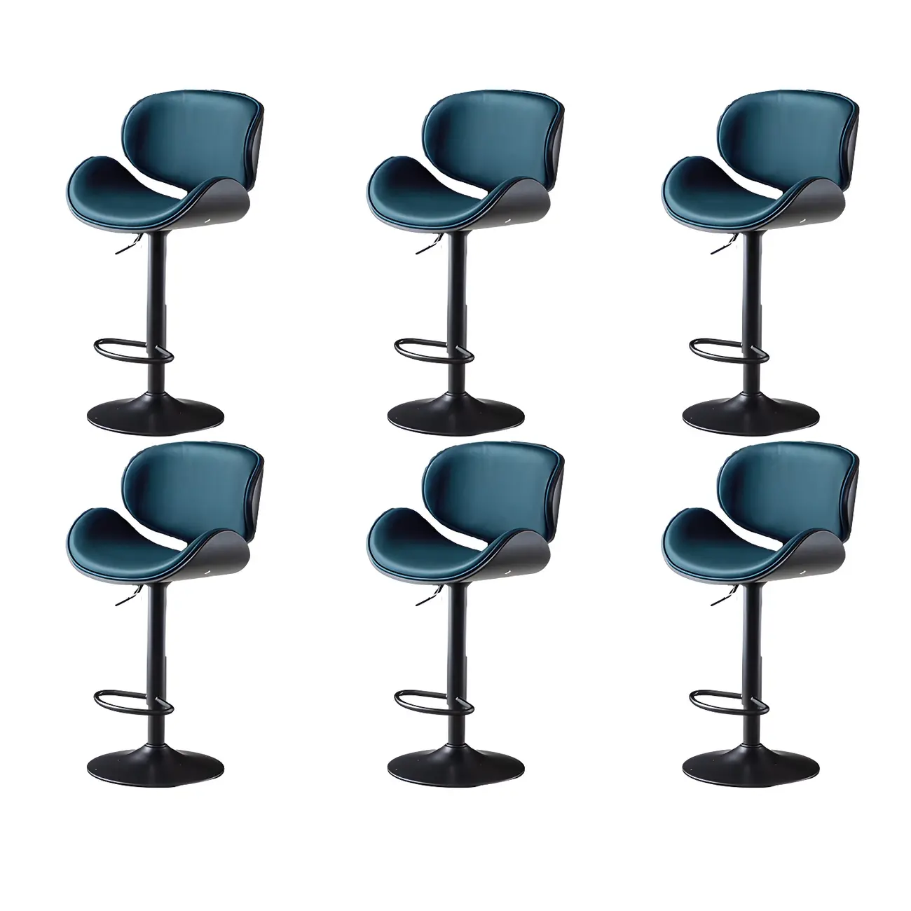 Arched Blackish Green Leather Swivel Adjustable Bar Stool