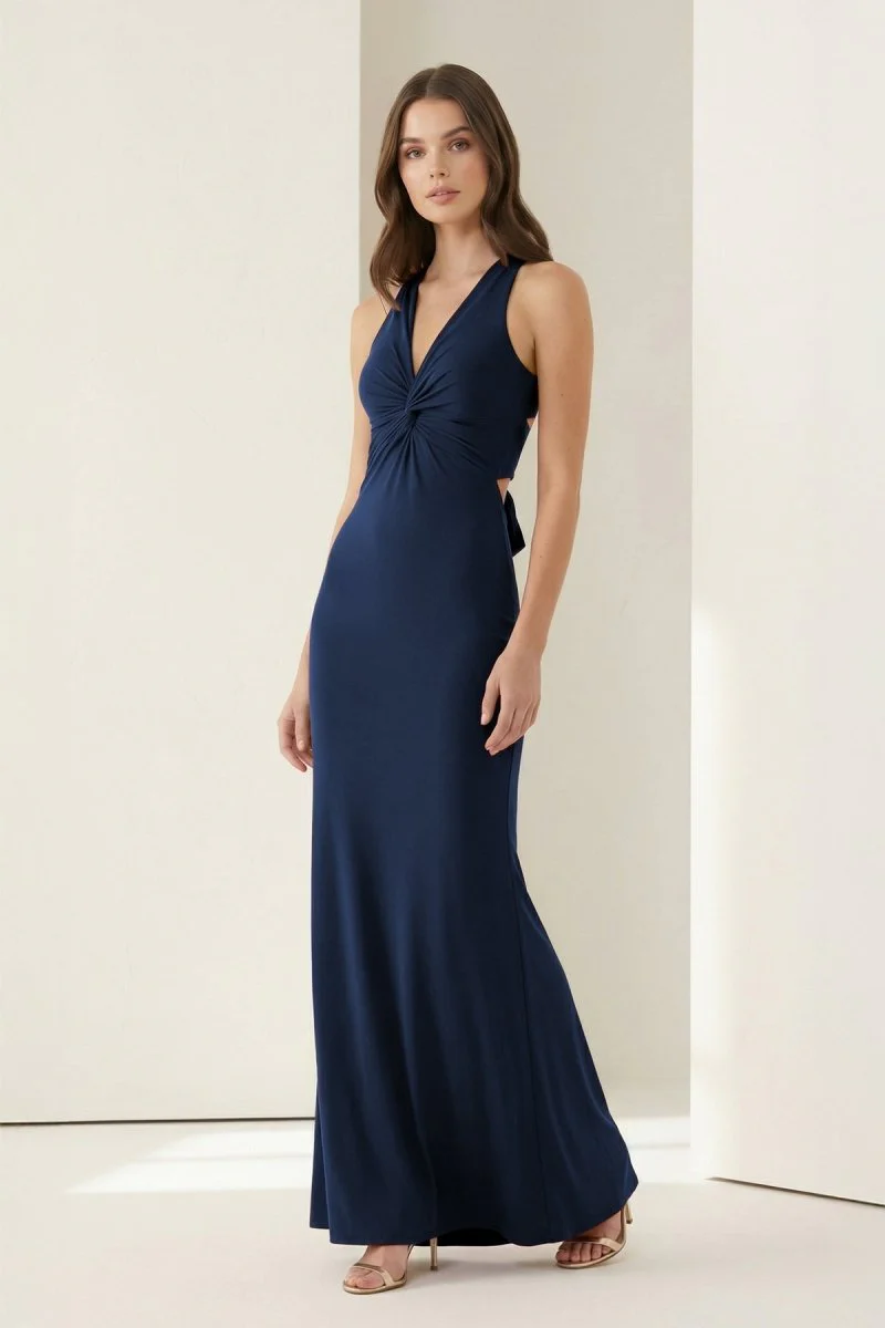 Pink Halter Mermaid Pleated Open Back Long Prom Dresses