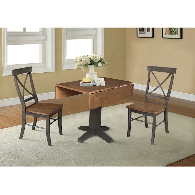 36  Solid Wood Square Dual Drop Leaf Dining Table with 2 Dining Chairs