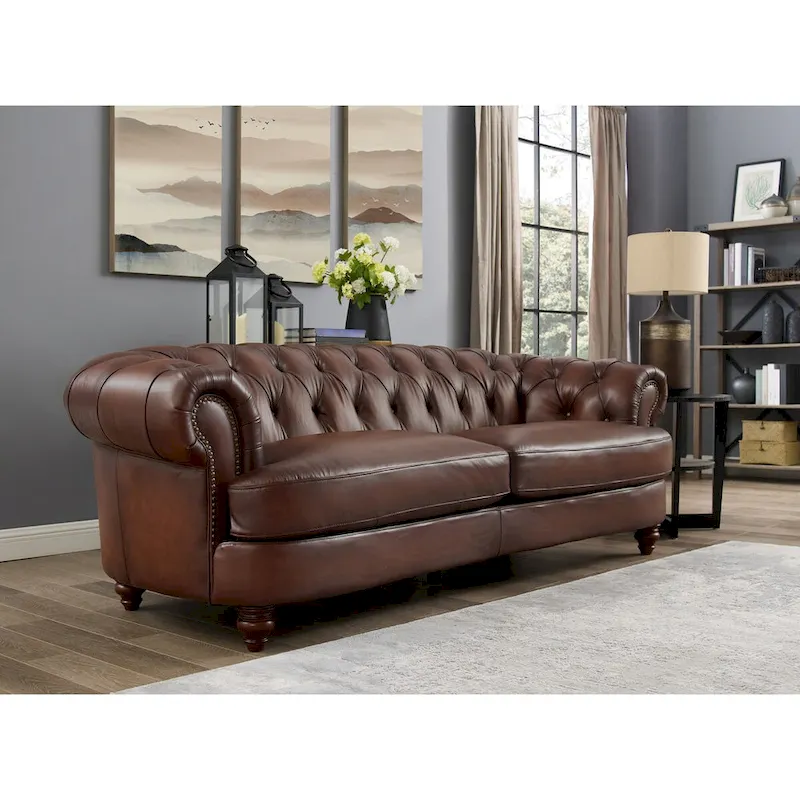 Caramel Brown Chesterfield Leather Sofa, 3-Seater