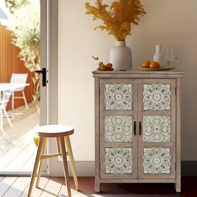 Farmhouse 37.4  Tall 2-Door Wood Storage Cabinet - 37.4  H x 27.68  W x 13.23  D