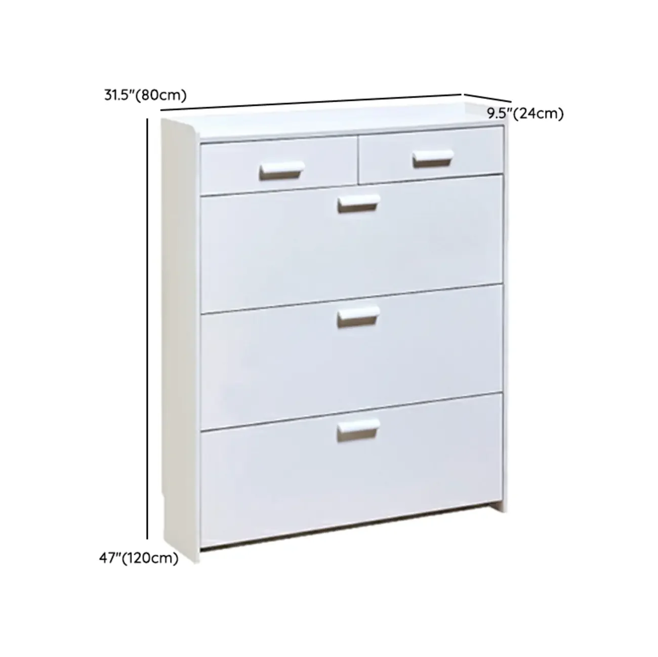 Narrow Wall-Mounted White Shoe Cabinet with Drawers