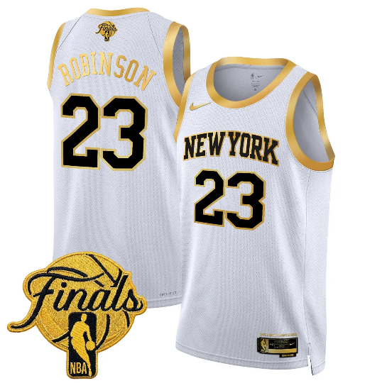 Mitchell Robinson 23 New York Knicks White Gold 2026 Finals Jersey