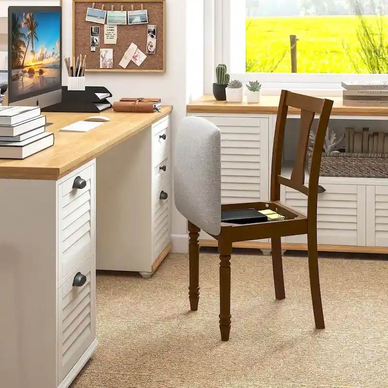 Set of 4 Upholstered Wooden Dining Chairs with Seat Storage