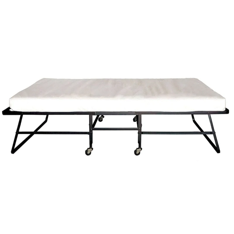 Folding Rollaway Bed with 48-Inch Mattress and Casters, Black