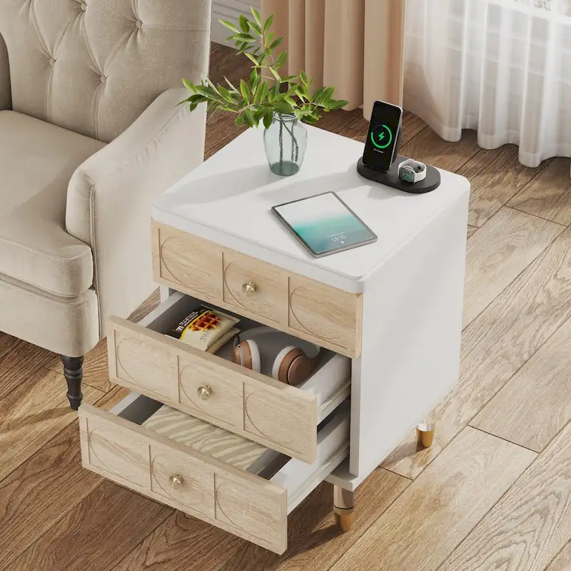 3-Drawer Nightstand with Two-Tone Finish