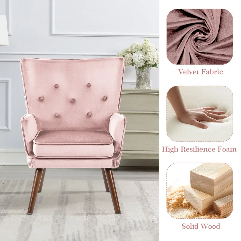 Modern Upholstered Velvet Wingback Accent Arm Chair, Set of 2 - 36.6 H x 28 W x 28.4 D